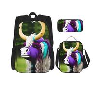 TRUKD Zaino per studenti, borsa scoiattolo che mangia noci per ragazzi della scuola, zaino per ragazze, zaino per matite, borsa per il pranzo combinazione, Testa di mucca colorata, Taglia unica, Zaino