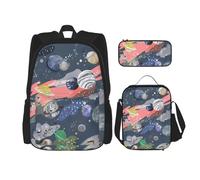 TRUKD Zaino per studenti, borsa spaziale per ragazzi scolastici, zaino per ragazze, astuccio portapranzo combinazione, Pianeta, Taglia unica, Zaino daypack