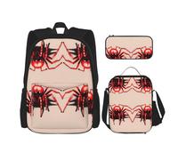 TRUKD Zaino per studenti, borsa verde con dinosauro per ragazzi scolastici, zaino per ragazze, astuccio per matite, borsa per il pranzo combinazione, Carino Piccolo Ragno Rosso, Taglia unica, Zaino