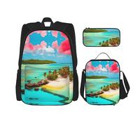 TRUKD Zaino per studenti, con linee di fogliame colorato, per ragazzi e ragazze, zaino per matite, borsa per il pranzo, Paesaggio Caraibico, Taglia unica, Zaino daypack