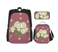 TRUKD Zaino per studenti, graziosa borsa a forma di criceto per ragazzi e ragazze, astuccio portapranzo, Rosa Bianca dell'Amore, Taglia unica, Zaino daypack