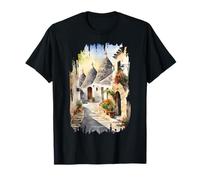 Trulli di Alberobello dipinto acquerello arte vintage viaggi Maglietta
