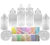 Truly Sweet Candy 8 barattoli vuoti in plastica per dolci, 2 pinze e 50 sacchetti, 11 colori a scelta - Basta aggiungere dolci per creare il vostro tavolo dolce (Aqua)