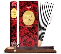 TRUMIRI, bastoncini di incenso alla rosa rossa, set da 120 (6 pacchetti da 20 bastoncini ciascuno) con porta incenso Trumiri