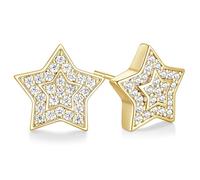 TRUMIUM - Orecchini da uomo in argento Sterling con diamanti a forma di stella, con zirconi cubici, stile hip hop, rapper, cantante, rapper, con chiusura a vite, ipoallergenici, placcati in oro