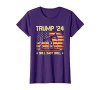 Trump 2024 Drill Baby Drill 4 luglio Giorno dell'indipendenza Maglietta, Donna, Viola, S