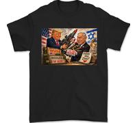 Trump Aiuta Benjamin Netanyahu T-Shirt Uomo Black/White 100% Cotone