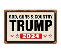 Trump Decorazione da parete vintage in metallo cartello God Guns and Country Trump 2024 novità targa in latta per giardino, bar, casa, cucina, caffè, ufficio, negozio, placca 20 x 30 cm