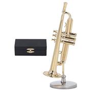 Trumpet Instrument, Miniature Trumpet with Stand and Case Brass Mini Musical Instrument Home Decorations Display Ornaments (3.54in)