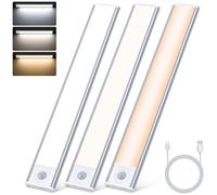 TRUMPETS 30CM Luce Armadio LED con Sensore Movimento 3 Colore 3000mAh USB-C Ricaricabile,Luce LED Sottopensile 3 Modalità Magneti,Luci LED Cucina per Cucina, Scale (3 Pezzi | PRO)