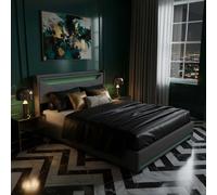 Trunk letto 140x190 idraulico cm, testiera Storage LED RGB, USB Type-C, struttura in tessuto grigio, design moderno, letto matrimoniale