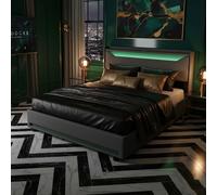 Trunk letto 140x190 idraulico cm, testiera Storage LED RGB, USB Type-C, struttura in tessuto grigio, design moderno, letto matrimoniale