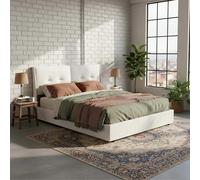 Trunk letto 140x200 idraulico cm con LED, testiera in velluto beige, ampio contenitore, struttura letto per adulti