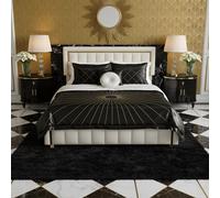 Trunk letto 140x200cm / 160x Velluto beige cm, contenitore idraulico, testiera imbottita con decoro in metallo dorato, moderno