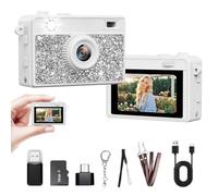 Trunsif Mini fotocamera digitale 2K con scheda da 16 GB, batteria a lunga durata, vlog da viaggio e riprese fotografiche in qualsiasi momento, accessori alla moda, collana e portachiavi, regalo per