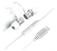 Trurovem Auricolari in-ear in metallo con cavo, con microfono, chip digitale HiFi, 3,5 mm di tipo C, bassi migliorati, suono stereo per chiamate musicali, colore bianco argento, cavo da 1,2 m (A)