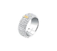 Trussardi Anello Donna in Acciaio, Cristalli a Fascia con Dettaglio Dorato, Collezione T-ROUND