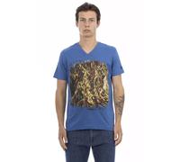 Trussardi - Elegante Tee con scollo a V e stampa frontale - -Tops -Uomo -Blu -M