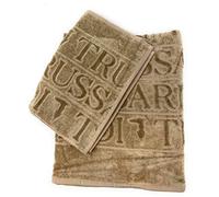 Trussardi Home Linen Coppia di Asciugamani Art Overlogo in Spugna cimata e idrofila all'Interno (1+1 Viso + ospite) (Sand 002)