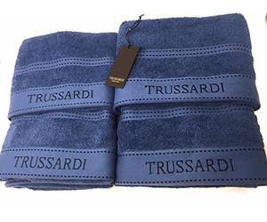 Trussardi Set 5 Pezzi Spugna Home Linen Art. Ribbon (1 Telo cm. 100x150, 2 Asciugamani cm. 40x60, 2 Asciugamani cm. 60x110) (Blue 135)