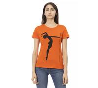 Trussardi, ,Tops ,Donna ,Arancione ,M Elegante T-shirt Arancione con Collo Rotondo e Stampa Frontale