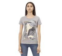 Trussardi, ,Tops ,Donna ,Grigio ,L Elegante Magliette in Cotone Grigio con Stampa