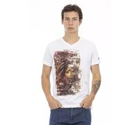 Trussardi, ,Tops ,Uomo ,Bianco ,L Elegante T-shirt con scollo a V e stampa frontale