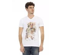 Trussardi, ,Tops ,Uomo ,Bianco ,S Elegante T-shirt con scollo a V e stampa frontale