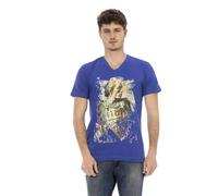 Trussardi, ,Tops ,Uomo ,Blu ,M Elegante T-shirt con scollo a V e stampa frontale