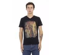 Trussardi, ,Tops ,Uomo ,Nero ,L T-shirt elegante con scollo a V e stampa frontale artistica