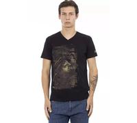 Trussardi, ,Tops ,Uomo ,Nero ,S Elegante Tee con scollo a V e stampa frontale