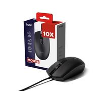 Trust 10 Pezzi Basi Mouse con Filo 1200 DPI, Sensore Ottico, Nero | 3 Pulsanti, Cavo USB 1,6 m, per Mano Sinistra e Destra, Mouse Cablato per PC Portatile Macbook Lenovo Dell