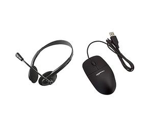 Trust 21665 Primo Cuffie con Microfono, Nero & Amazon Basics Mouse USB, 3 pulsanti