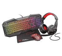 Trust Gaming GXT 1180RW USB Kit Cuffie, Tastiera Illuminata con 12 Tasti Multimediali e Anti-ghosting, Layout Italiano QWERTY, Mouse con 6 Pulsanti, Tappetino Antiscivolo - Nero