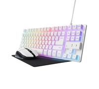 Trust Gaming GXT 794W Kit 3-in-1 Mouse e Tastiera Gaming TKL, Layout Italiano QWERTY, Tastiera Plastica Riciclata, Mouse Wireless 80 Ore di Autonomia, Tappetino, Bundle Pacchetto Gamer RGB PC, Bianco