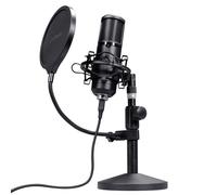 GXTrust Emita II Microfono con Supporto da Tavolo Regolabile, Filtro Pop | Pattern Cardioide 192 kHz/24 bit, Microfono Gaming USB per Podcast Youtube ASMR Streaming Twitch PC PS5, Nero