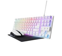 Trust Gaming GXT 794W Kit 3-in-1 Mouse e Tastiera Gaming TKL, Layout Italiano QWERTY, Tastiera Plastica Riciclata, Mouse Wireless 80 Ore di Autonomia, Tappetino, Bundle Pacchetto Gamer RGB PC, Bianco
