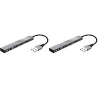 Trust Halyx Ciabatta Multipresa USB 2.0 (Fino a 480Mbps) Ultra-Compatta con Spessore di 7.3 mm, 4 Prese USB, Attacco USB-A compatibile con Macbook, PC, HP, Dell - Argento (Confezione da 2)