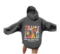 Trust In The Lord Felpe con cappuccio da donna Workou Graphic Felpa con cappuccio Felpe Vestibilità ampia Cartone animato Casual Lettera Gesù Cristiano Top Essenziale Pullover Alla Moda con Disegni