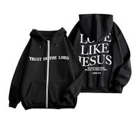 Trust In The Lord Graphic Felpe con cappuccio da donna alla moda cristiana autunno con cappuccio vestiti carino amore come Gesù coulisse lettera Gesù foderato in pile zip top comfort estetica Y2K