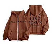 Trust In The Lord Graphic Felpe con cappuccio da donna alla moda cristiana autunno con cappuccio vestiti carino amore come Gesù coulisse lettera Gesù foderato in pile zip top comfort estetica Y2K