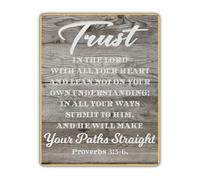 Trust in the Lord Proverbs 3：5-6 Metal Tin Sign Religious Scripture Wall-Art Inspirational Gift for Home Office Decor 8 X 12 in