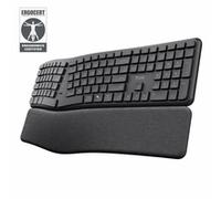 Trust Keyra Tastiera ergonomica senza fili US QWERTY Bluetooth + 2,4 GHz, tastiera wireless con layout diviso per più dispositivi con supporto per palmo, PC computer, laptop, Mac, nero