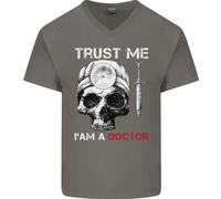 " Trust Me " Im A Doctor Teschio Gotico Scheletro Uomo Scollo A V Cotone T-Shirt