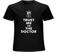 Trust Me I'm The Doctor Dr Police Telephone Box Who Fan Mens Gift Top Vintage T Shirt Short Sleeve Funny Top Black XL