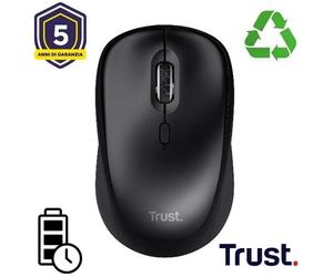 Trust Mouse Wireless Ergonomico Nero con Sensore Ottico e 6 Tasti