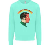 Trust No One Diavolo Demone 2 Facce Satana Uomo Felpa Maglione