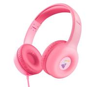 Trust Nouna Cuffie Rosa con Filo per Bambina 4-10 Anni con Limitazione del Volume (85dB), Cuffie On Ear Pieghevoli con Microfono Integrato e Adesivi, Jack 3.5mm, Auricolari per Musica, Aereo
