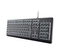 Trust Primo Tastiera Illuminata per PC Layout Italiano QWERTY, Filo USB-C/USB-A 1,8 m, Tasti a Profilo Ribassato, Resistente agli Schizzi, Tastiera per Computer, Laptop, Windows, Mac, Nero