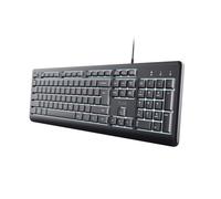 Trust Primo Tastiera Illuminata per PC Layout Italiano QWERTY, Filo USB-C/USB-A 1,8 m, Tasti a Profilo Ribassato, Resistente agli Schizzi, Tastiera per Computer, Laptop, Windows, Mac, Nero